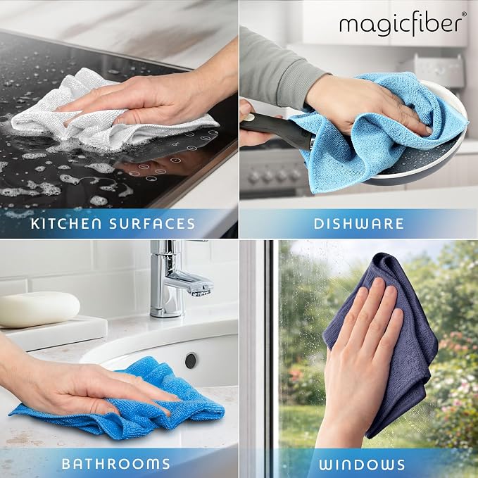 MagicFiber Microfiber Cleaning Cloth - Higher Quality, Larger Size - Micro Fiber Cloth for Cleaning Rags, Dust Cloths, Kitchen Dish Towels (12 Pack, 13”x11”)