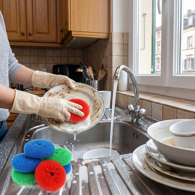 Blulu 15 Pcs Plastic Dish Scrubbers for Dishes Pot Round Nylon Pad, Mesh Scouring Non Scratch Pads (Rainbow Colors)