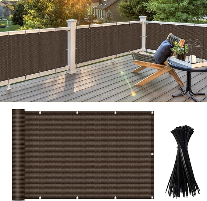 LOVE STORY 3' x 6' Balcony Privacy Screen Cover for Apartment, Brown | HDPE Fabric, 95% UV Block, Fence Cover for Patio Deck, Railing Screen for Porch, Privacy Protective, Custom Size Available