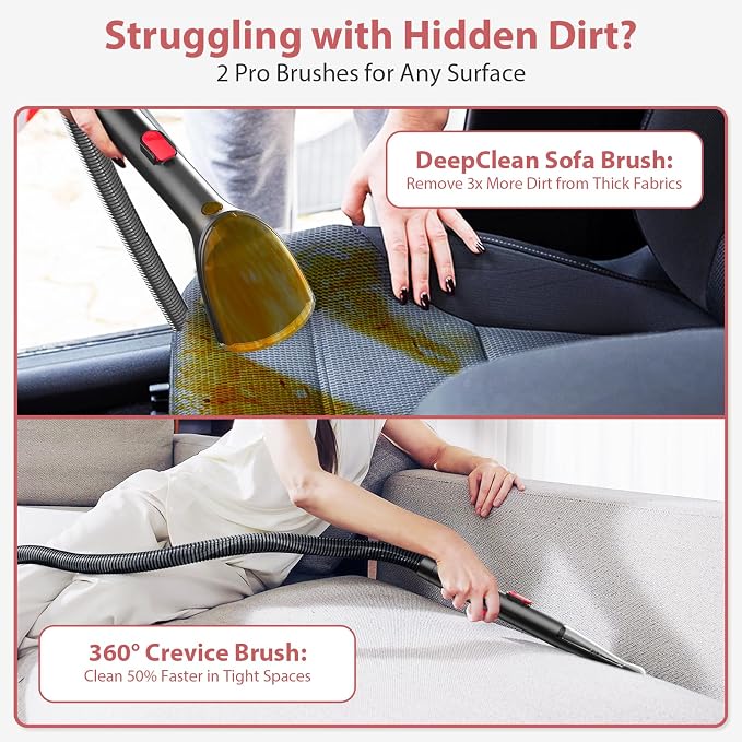 Upholstery Carpet Cleaner, MUJERBAY 15Kpa Portable Spot and Stain Cleaner Shampooer, Easy Move with Handle, 1.5-inch Deep Cleaning Machine for Couch, Stairs, Car and Pet Messes. (Black)
