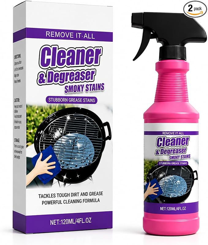 2-Pack Fast-Acting Grill Cleaner Spray, Heavy Duty BBQ Degreaser for Burnt Food & Stubborn Grease, Powerful No-Scrub Oven & Kitchen Cleaner for Grills, Stovetops & Pans (2)