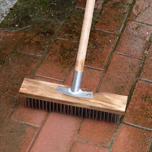 Stainless Steel Wire Deck Scrub Brush, 20cm Rough Sur face Scrub Brush Heavy Duty Floor Scrubber Broom for Driveways Steps Patios Decks Tiles