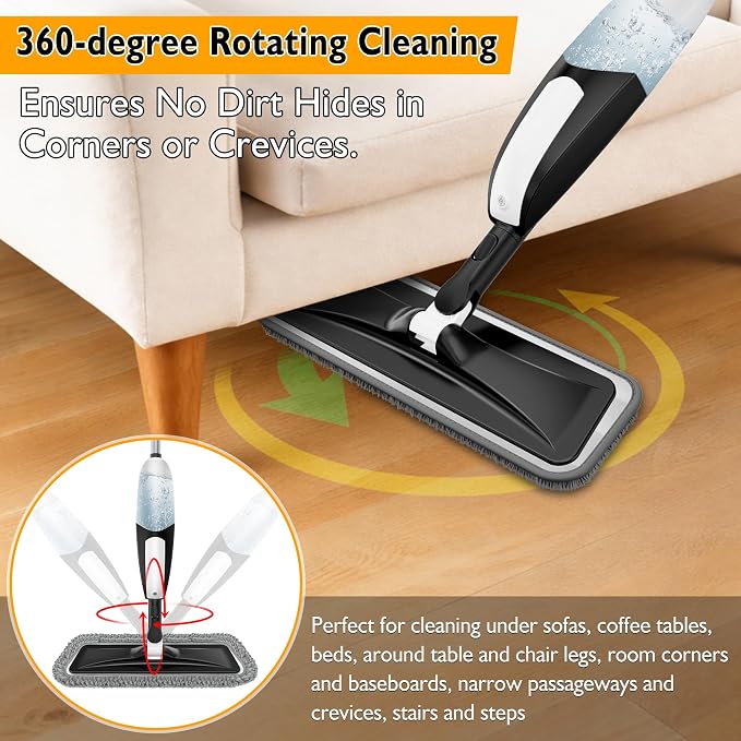Spray Mop for Floor Cleaning: Microfiber Wet Dry Mops with 3 Washable Pads | Leak-proof Refillable Bottle, 360° Swivel Head, Lightweight Floor Mops with Sprayer for Hardwood Laminate Tile Wood Vinyl