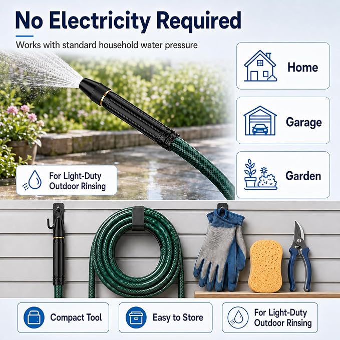 High Pressure Hose Nozzle, Black Alloy Core, 2 Pack | Adjustable high pressure water hose nozzle with jet, mist and shower spray for car washing, patio cleaning, lawn and plants