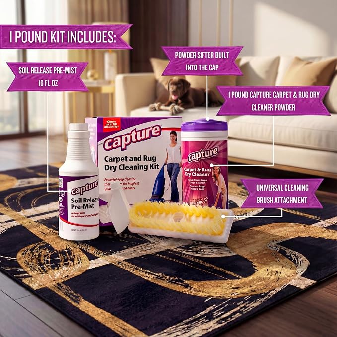Capture Carpet Total Care Kit 100 - Carpet Deodorizer & Freshener Powder - Spot & Stain Remover - Pet Odor Eliminator - Fresh Natural Scent - Dry Rug Powder Cleaner w/Pre-Mist Spray