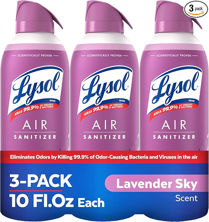 Lysol Air Sanitizer with Bacterial Odor Eliminator for Home & Office, Air Freshener Alternative, Simple Fresh Scent, 10 oz (Pack of 3)