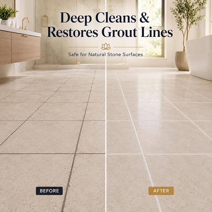 GEODE Natural Stone Grout Cleaner for tile floors - non-damaging, deep cleaner safe for Marble, Limestone, Travertine, Ceramic - Industrial Strength Tile, Stain Remover, Powerful Formula (32 oz.)