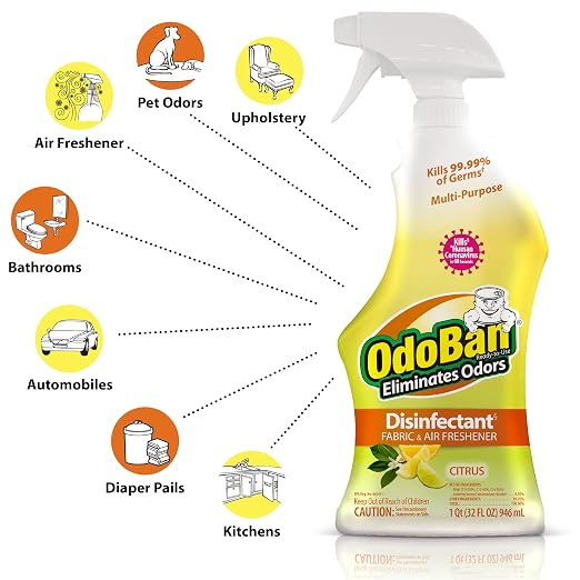 OdoBan Ready-to-Use Disinfectant and Odor Eliminator, Made in the USA, Citrus Scent, 32 Ounce Spray Bottle