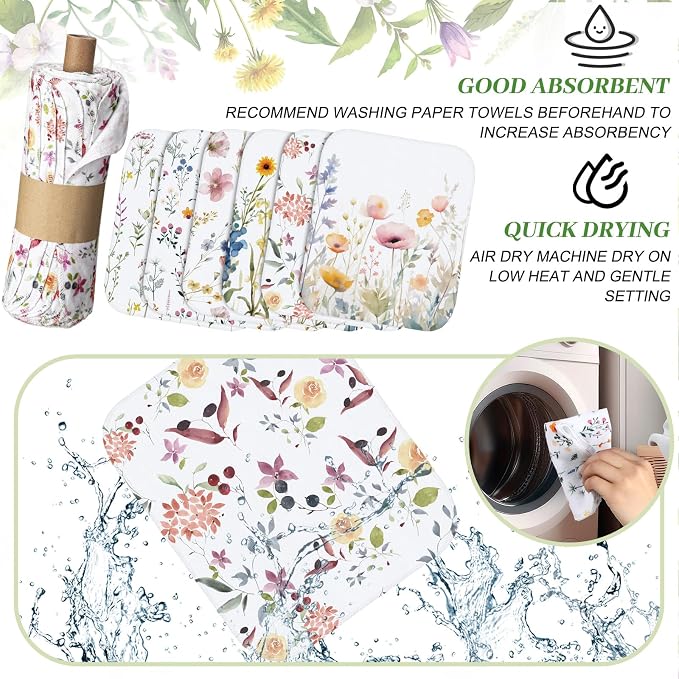 36 Pack Reusable Cleaning Cloths Washable Cotton Kitchen Dish Towels for Home Party Supplies Bulk, 9.84x11.81in (Wildflowers)