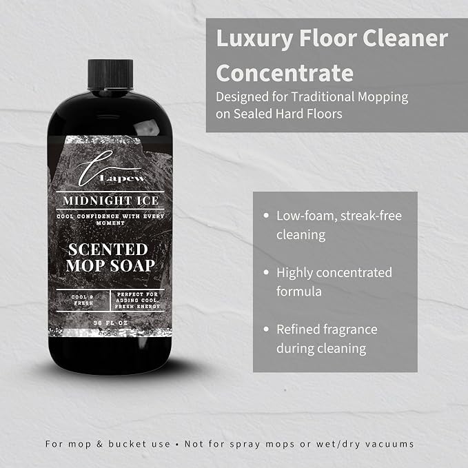 Lapew Midnight Ice Scented Mop Soap - Luxury Floor Cleaner Concentrate for Mopping Tile, Laminate, Vinyl & Hardwood | Streak-Free, Low-Foam | 36 oz