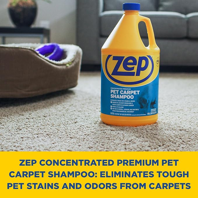 Zep Premium Pet Carpet Shampoo - 1 Gallon (Case of 2) ZUPPC128 - Concentrated Pro Formula Removes Tough Pet Stains and Odors | Concentrated Low-Foam Pet Carpet Shampoo, 1 Gal Bottles, Removes Pet Stains and Odors, Makes Up to 25 Gal