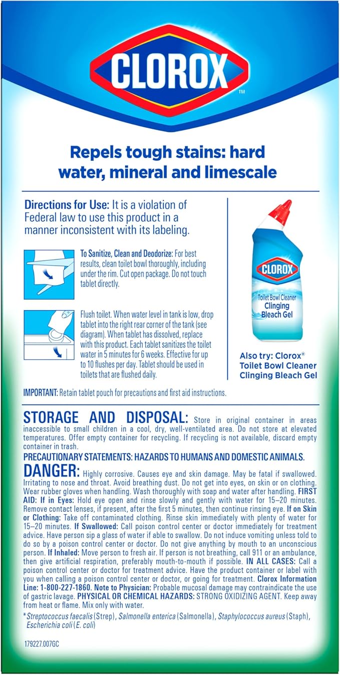 Clorox Ultra Clean Toilet Tablets Bleach 4 Count, 3.5 Ounces Each (Package May Vary)