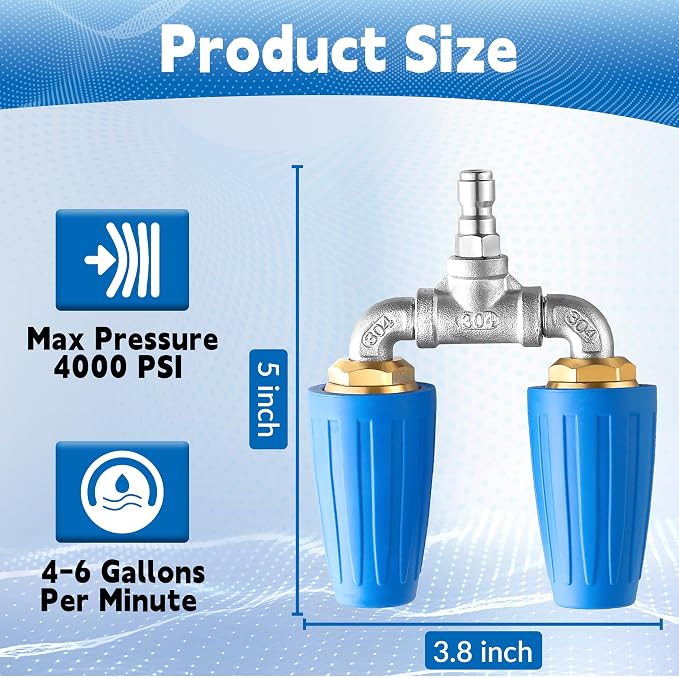 Dual Turbo Nozzle Pressure Washer, 4000 PSI, 1/4" Quick Connect | Twin 360° Rotating Jets for Concrete, Patios and Hard Surfaces, 4-6 GPM, 2.0 Orifice