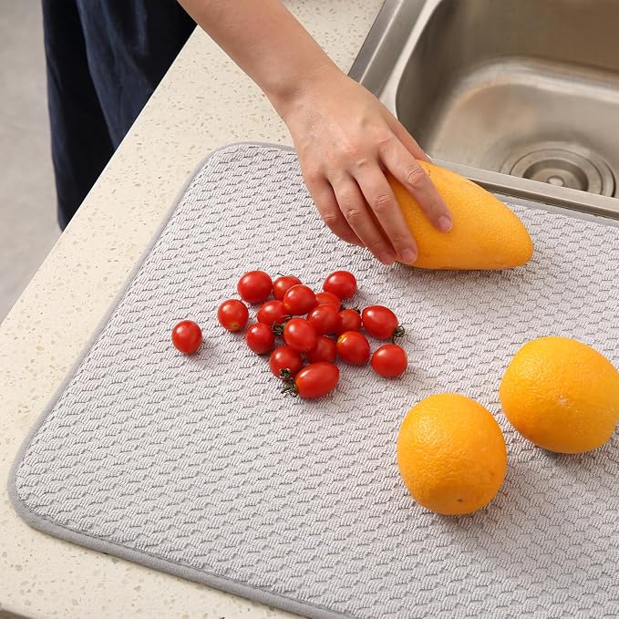 2 Pack Microfiber Dish Drying Mat for Kitchen Counter,Ultra Absorbent Dish Drainer Mat ,Dish Drying Pad , Dish Rack Mat 20×15 Inch (Silver Gray)