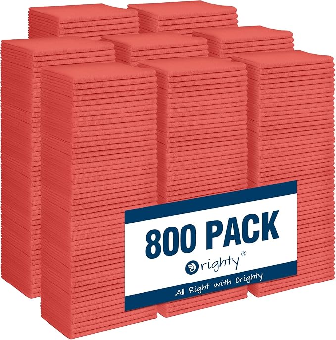 Orighty Microfiber Cleaning Cloth, 800 Pack Highly Absorbent Cleaning Rags, Household Cleaning Supplies, Reusable Microfiber Towels Lint Free Cloths for House, Kitchen, Car Care, 12x11 inch, Red
