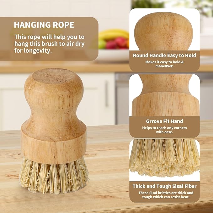 12 Pack Bamboo Dish Brush Bulk, Bamboo Dish Scrubber, Wood Palm Dish Scrub Brush for Dishes Pans, Pots,Vegetables Cleaning