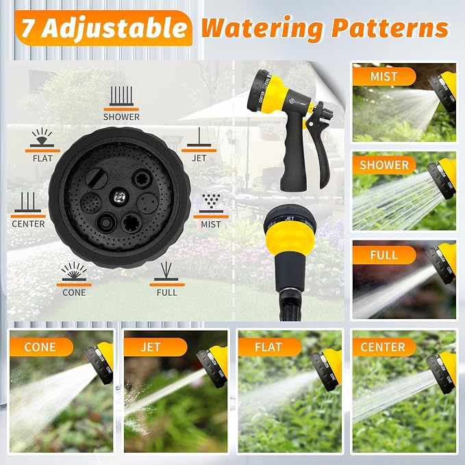 AUTOMAN-Garden-Hose-Nozzle, 2 Pack ABS Water Spray Nozzle with Heavy Duty 7 Adjustable Watering Patterns,Slip Resistant for Watering Plants,Lawn& Garden,Washing Cars,Cleaning,Showering Pets - Yellow