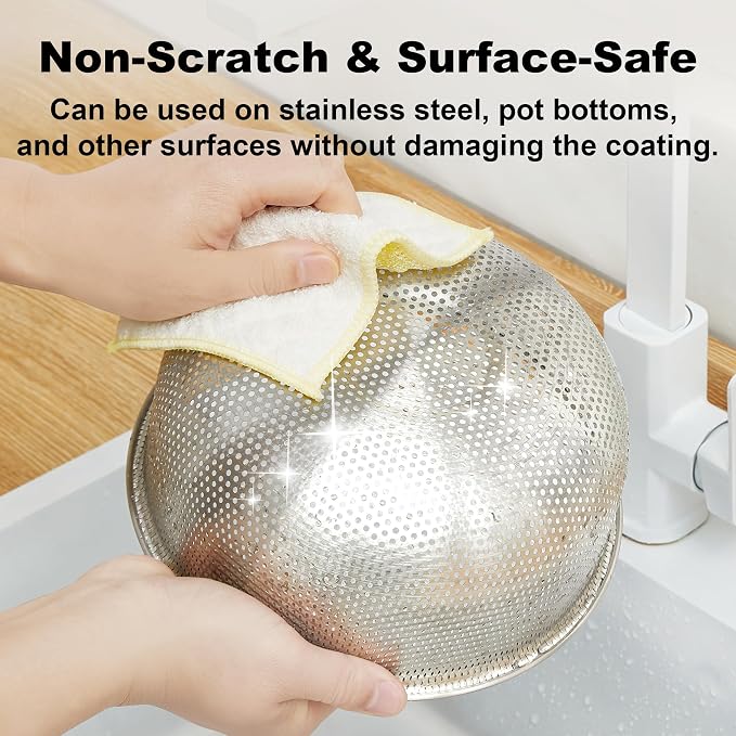 JOYMOOP 16 Packs Microfiber Cleaning Cloth - Bubble Mesh, Reusable Non-Scratch Cleaning Rags, Dual-Sided Dish Cloths, Multipurpose Dish Rags for Dishwashing, Kitchen, Stainless Steel, Yellow