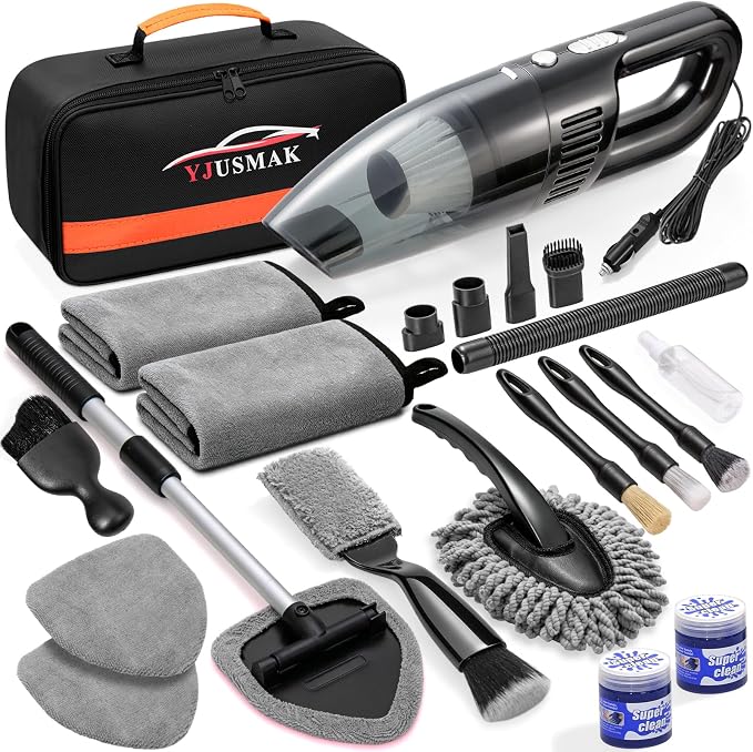 21PCS Car Detailing Kit Interior Cleaner - with Handheld Car Vacuum, Windshield Cleaning Tool, Detailing Brushes, Car Cleaning Supplies Kit for Women Men (Black)