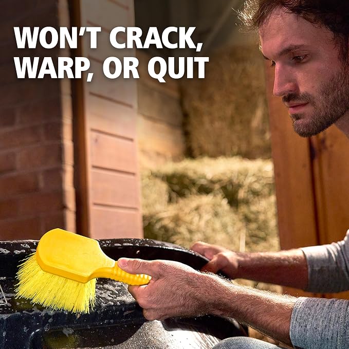 Rubbermaid Commercial 8" Utility Scrub Brush Plastic Handle Synthetic Bristles Cleaning Multi Purpose Heavy Duty Outdoor Wheels and Tires