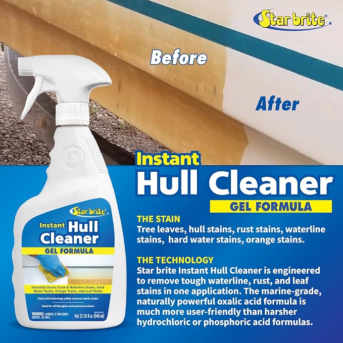 STAR BRITE Instant Hull Cleaner - 32 Oz Gel Spray - Easily Remove Stains,Scum Lines & Grime on Boat Hulls,Fiberglass,Plastic & Painted Surfaces - Easy to Use Formula (096132),(Pack of 2)