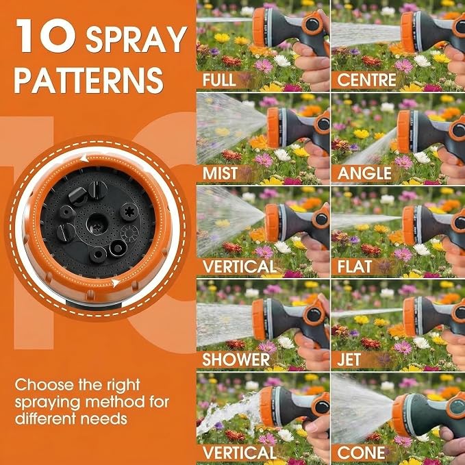 Garden Hose Nozzle Thumb Control with 10 Spray Patterns Water Hose Sprayer | Leak Proof On Off Valve Water Hose Nozzle Sprayer,One Hand Operation,Non-Slip Grip for Plants & Lawn Watering,Car&Pet Washing