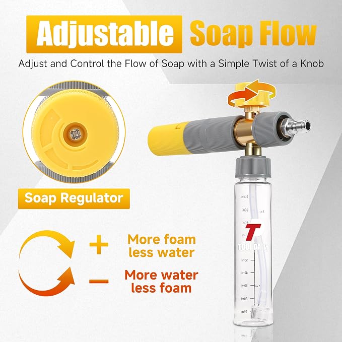 Tool Daily Mini Foam Cannon for Pressure Washer, Dual Connector | 5 Power Washer Spray Nozzle Tips, 1/4 Inch Quick Connect