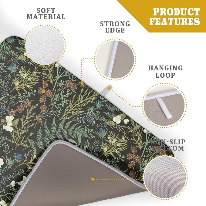 Green Plants Dish Drying Mat for Kitchen Counter Microfiber Absorbent Dish Draining Reusable Washable Foldable Extra Large 18"x24"
