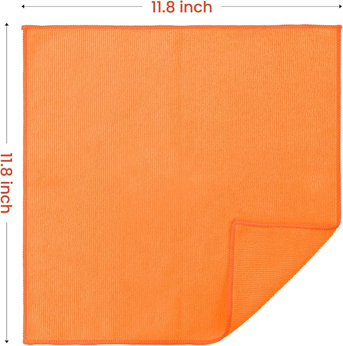 SIFANGKE Microfiber Cleaning Cloth, 12 Pack Orange Cleaning Rags for Housekeeping, Reusable Microfiber Towels for Car, Kitchen, Bathroom and Household Cleaning Supplies, 11.8"X11.8"