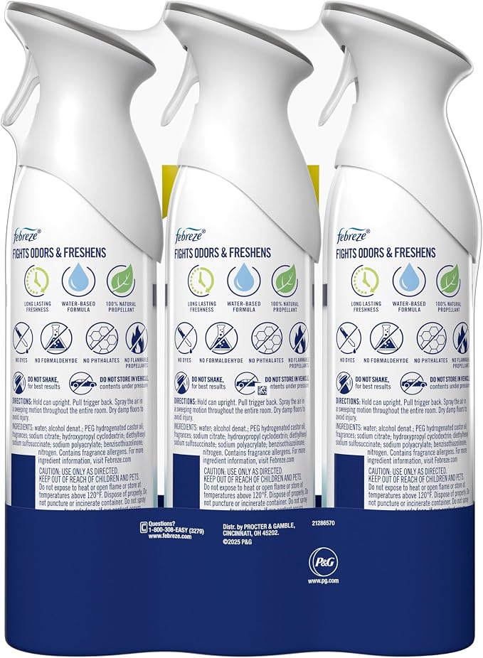 Febreze Air Mist, Air Freshener Spray, Odor Fighting Room Spray, Deodorizer for Home Bathroom Kitchen Office Apartment Dorm Room Classroom, Heavy Duty Crisp Clean Scent, 8.1oz (Pack of 3)