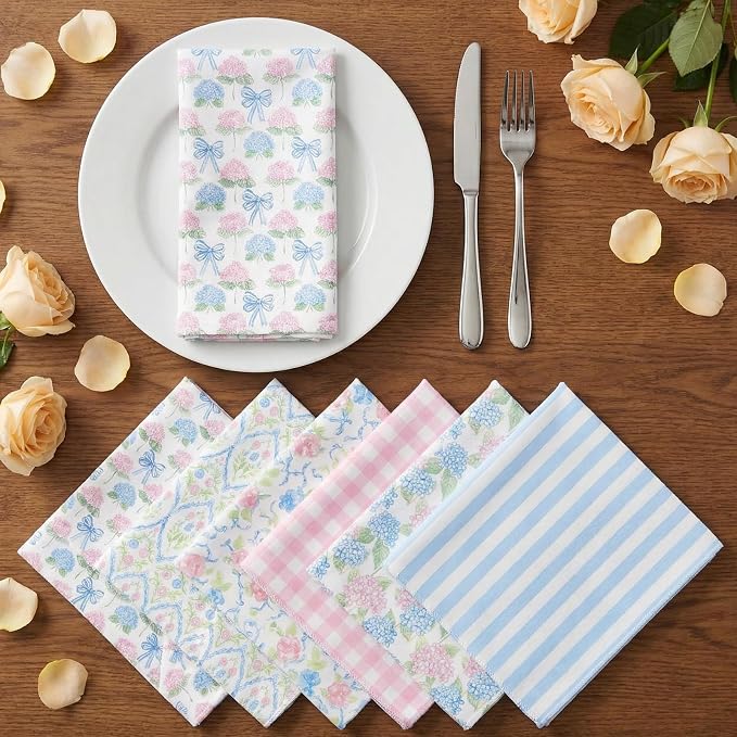 Reusable Cleaning Cloths Washable Cotton Kitchen Dish Towels for Home Party Supplies Bulk, 9.84x11.81in (36 Pack,Pastel Hydrangea)