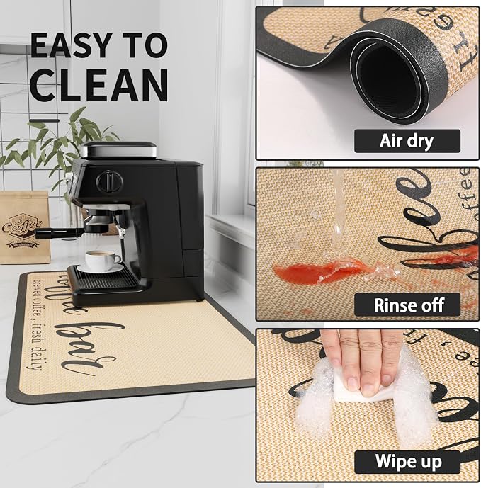 HotLive Coffee Mat - Absorbent Hide Stain Rubber Backed Dish Drying Mat for Kitchen Counter - Bar Mats for Countertops Accessories Fit Under Coffee Maker Espresso Machine