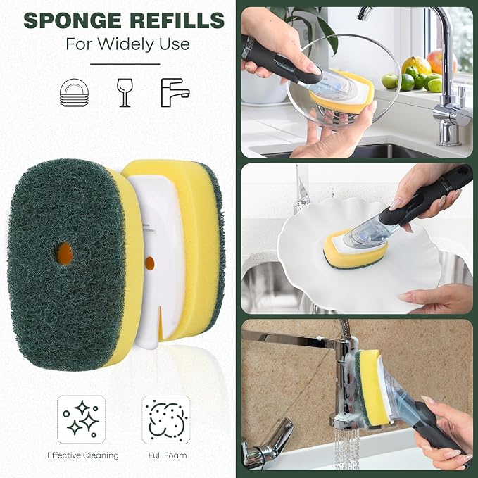 Sponge Brush Refills for OXO Soap Dispensing Dish Brush - 4 Pack Dish Cleaning Soap Dispensing Head Replacement for Scrubber（Green）