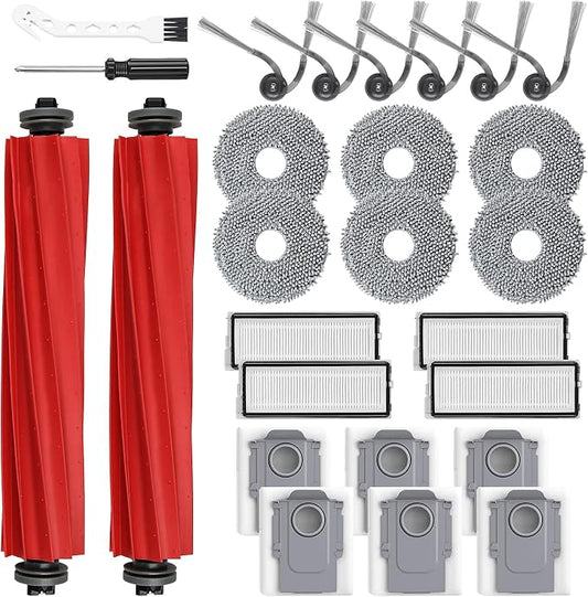 26 Pack Replacement Parts for Roborock QV 35A/35S/Qrevo S Pro Robot Vacuum | 2 Mainbrush 6 Side Brush 4 HEPA Filter 6 Mop Pads 6 Dust Bags 1 Cleaning Brush 1 Screwdriver