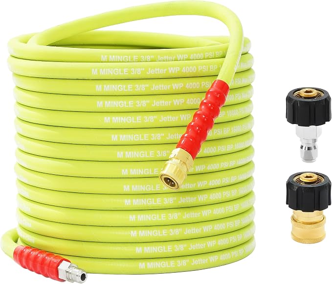 M MINGLE Pressure Washer Hose 25 FT x 3/8" - Replacement Power Wash Hose | M22 14mm to 3/8 Inch Quick Connect Fittings - Hot & Cold Water Use - Kink Resistant - 4000PSI
