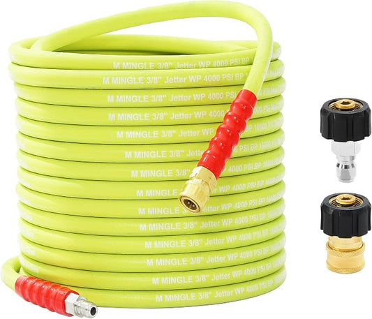 M MINGLE Pressure Washer Hose 25 FT x 3/8" - Replacement Power Wash Hose | M22 14mm to 3/8 Inch Quick Connect Fittings - Hot & Cold Water Use - Kink Resistant - 4000PSI