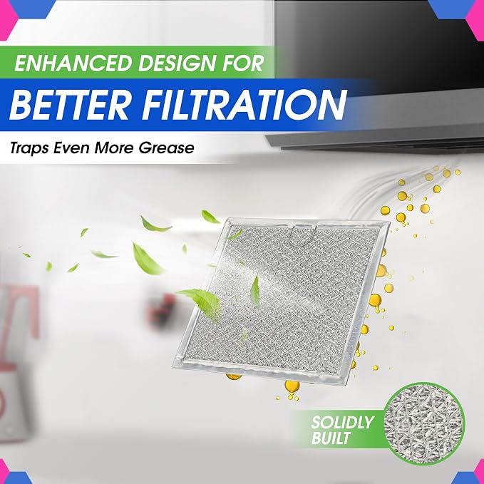 Microwave Filter replacement 6.81" x 6.34" Fits GE WB02X11534 Samsung DE63-00666A Microwave Grease Filter - Freshens and Filters Kitchen Air Entering the Over-the-Range Oven Stove Fan (4-Pack)