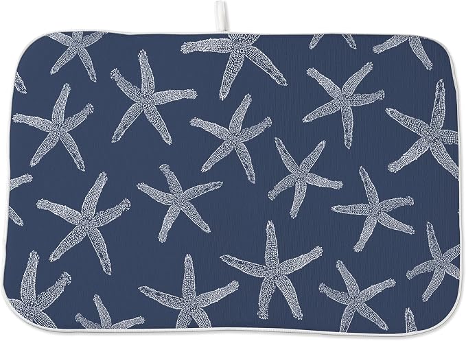 Navy Blue Starfish Coastal Dish Drying Mats 18x24 Inch Coastal Nautical Summer Decorative Drying Mats Beach Ocean Outdoor Decor Coffee Bar Mat for Kitchen Dining Room