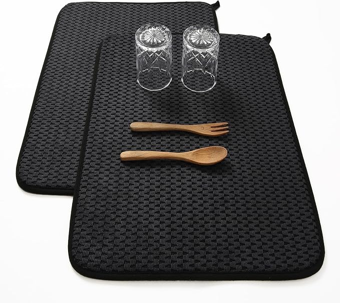 2 Pack Microfiber Dish Drying Mat for Kitchen Counter,Ultra Absorbent Dish Drainer Mat ,Dish Drying Pad , Dish Rack Mat 20×15 Inch (Charcoal Black)