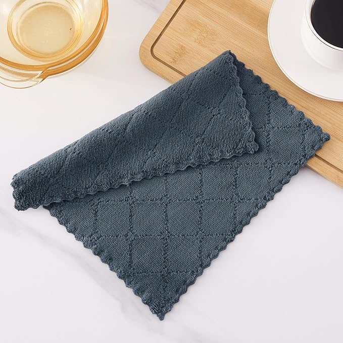 Homaxy 12 Pack Kitchen Dish Cloths (10 x 10 Inches, Dark Grey), Super Soft and Absorbent Coral Velvet Dish Towels, Nonstick Oil Fast Drying Microfiber Cleaning Cloth, No Lint Household Dishcloths