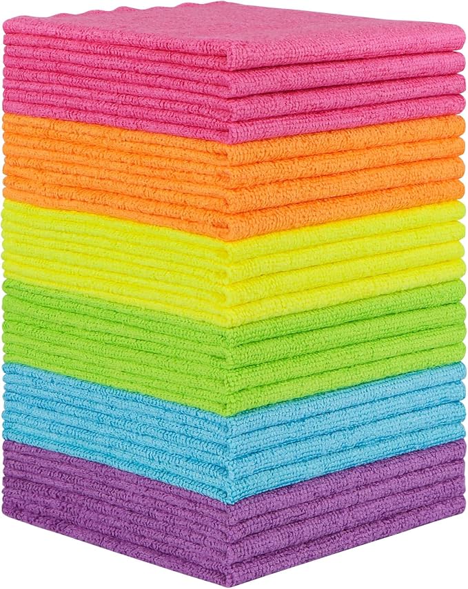 Orighty Microfiber Cleaning Cloth - 24 Pack, Cleaning Rags 12x11 inch | Highly Absorbent Household Cleaning Supplies, Reusable Microfiber Towels Lint Free Cloths for House, Kitchen, Car Care