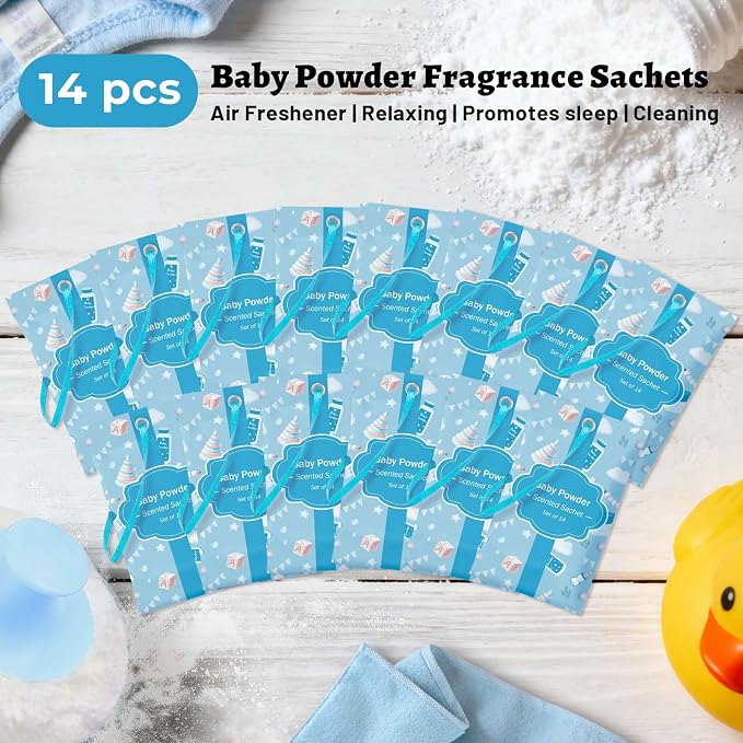 STRN Scented Sachets for Drawer and Closet, Baby Powder Scent 14 Packs | Long-Lasting Sachets, Small Space Air Freshener for Wardrobes