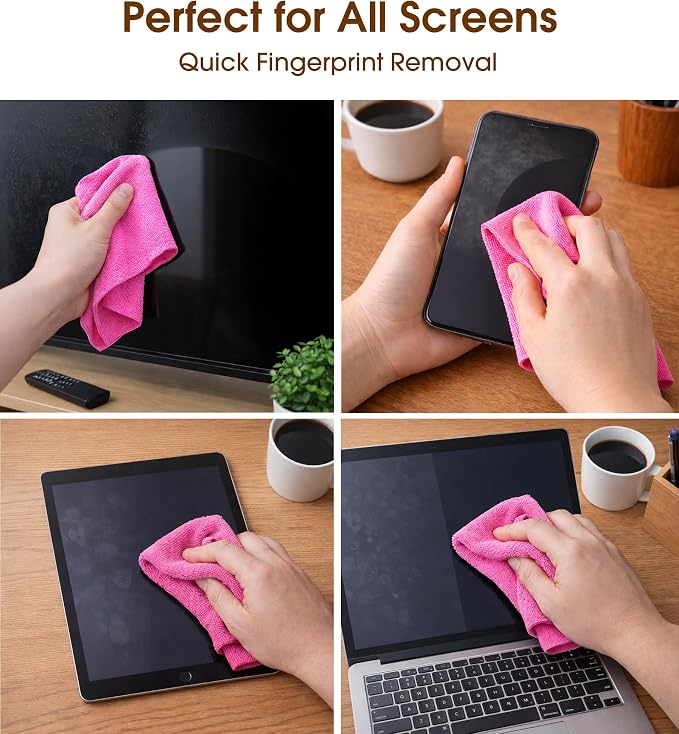 KitchLife Microfiber Cleaning Cloth Roll, 100 Pack - Tear-Away Microfiber Paper Towels, Lint-Free, Reusable, Washable for Kitchen, Car, Dishes, and Sensitive Surfaces (Hot Pink)