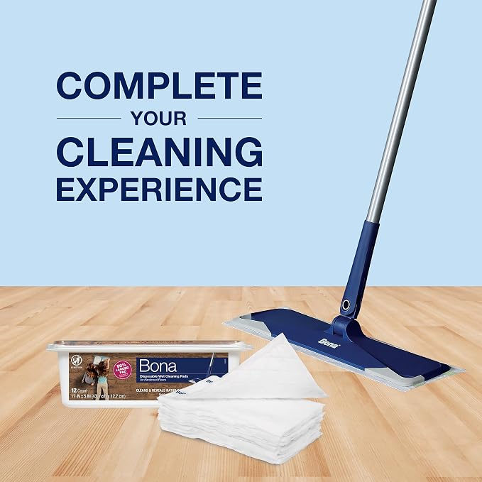 Bona Hardwood Floor Disposable Wet Cleaning Pads - 12 Pads per Pack - unscented - Use Mops - Residue-Free Floor-Cleaning Solution for Wood Floors,(Pack of 6)