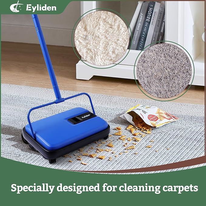 Eyliden Carpet Sweeper, Mini Size, Manual Sweeping, Blue | Lightweight, Hand Push - No Noise, Non-Electric, Easy Clener, Only for Carpet and Rug Cleaning