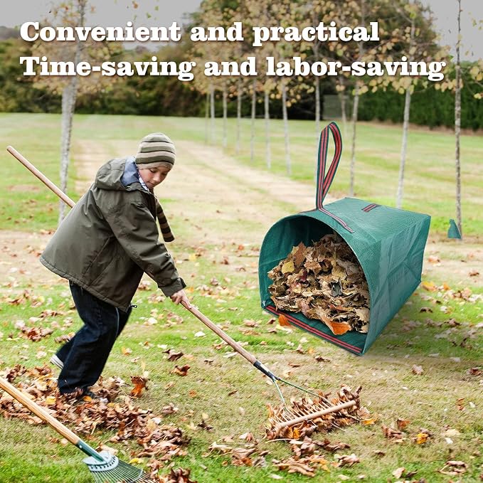 53-Gallon Large Reusable Heavy-Duty Dustpan-Type Leaf Collector Yard Bags | For leaves, grass clippings, garden debris, lawn trash. Durable, tear-proof, easy to carry, foldable for storage