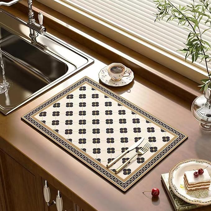 Dish Drying Mat, Coffee Bar Mats for Countertop, Cabinet Mats | Good water absorption, multiple pattern, anti-slip, easy to clean, coffee bar accessories, bathroom counters, durable