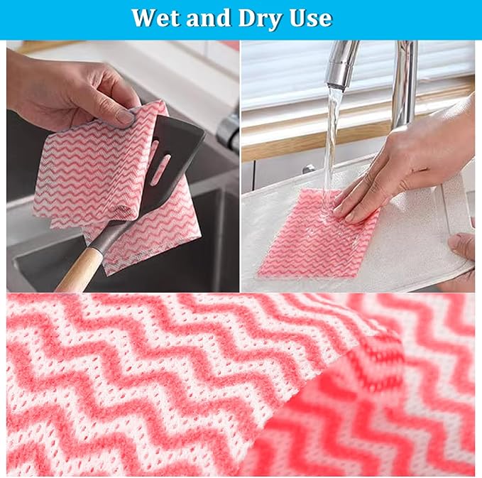 Disposable Cleaning Towels Disposable Dish Cloths, Reusable Towel Cleaning Wipes for Kitchen, Bathroom, Household, 50 Pack Red