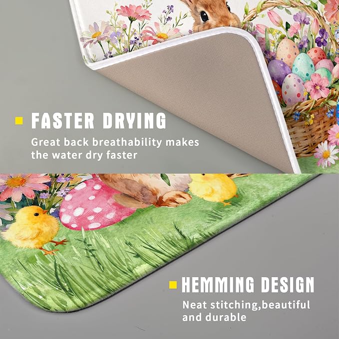 Spring Easter Dish Drying Mat for Kitchen Counter Colorful Egg Holiday Decoration Cloth Dish Mats Small