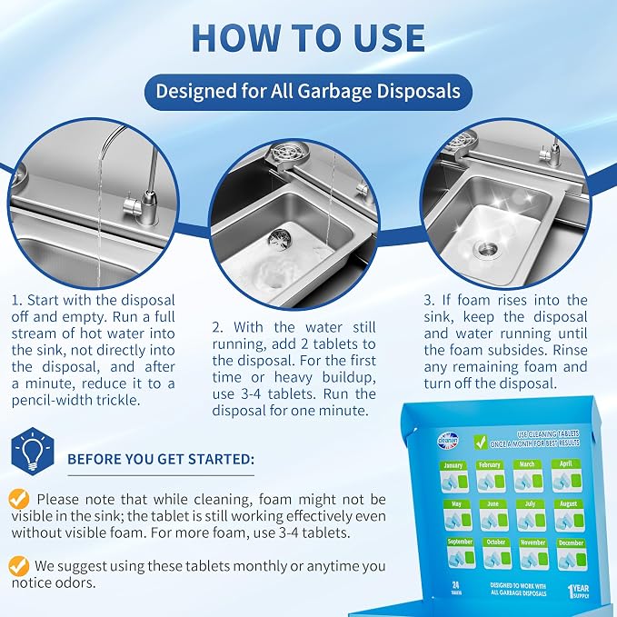 Universal Garbage Disposal Brush and Foaming Garbage Disposal 24 Tablets Bundle